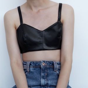 Faux leather crop top black Zara